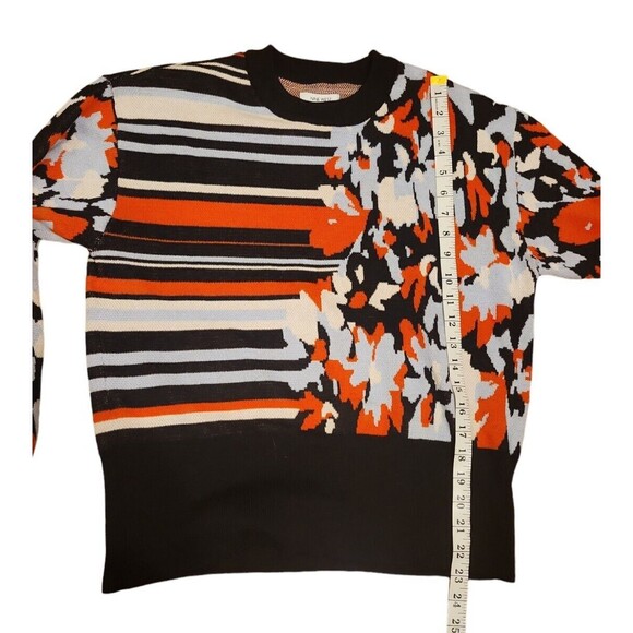 Nine West Sweater Womens Medium Artsy Floral Stripe Stretch Knit Cotton Crewneck - Picture 6 of 10